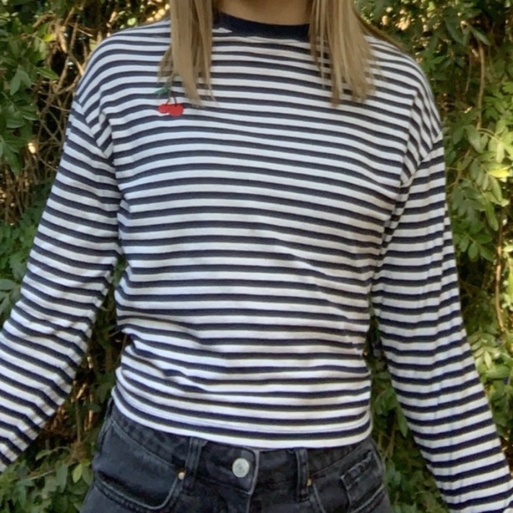 Blue Striped Long Sleeve with Cherry
